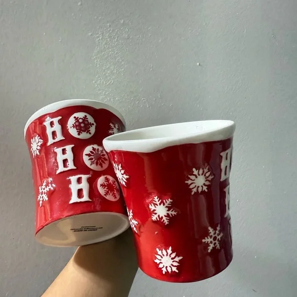 Festive Red Holiday Mugs with Snowflake Design - Picture 2 of 3
